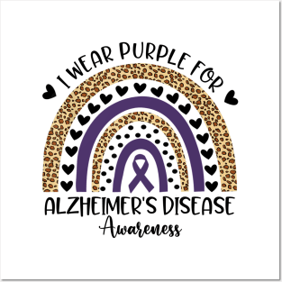 Alzheimer's Disease Awareness Month Purple Ribbon Rainbow Posters and Art